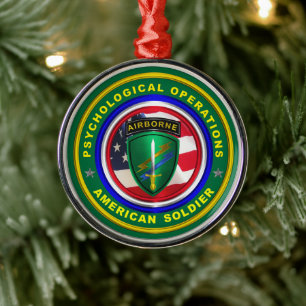 American Veteran Red White American Soldier Psych Metal Ornament