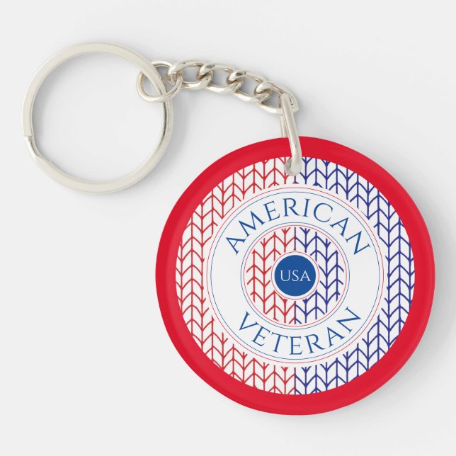 AMERICAN VETERAN Round Acrylic Keychain / Red (Front)