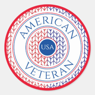 AMERICAN VETERAN Small Round Stickers / Red