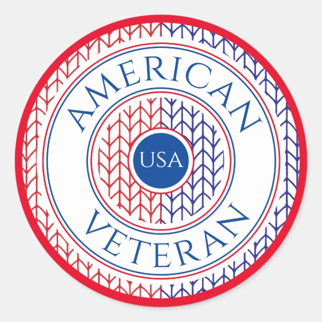 AMERICAN VETERAN Small Round Stickers / Red (Front)