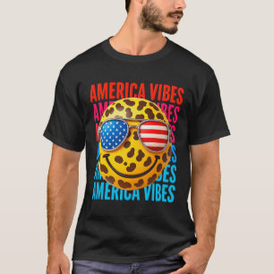 American Vibes Leopard Print Smiling Face Usa Flag T-Shirt