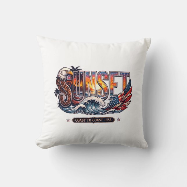 American Vintage Eagle & Flag "SUNSET" Wave  Cushion (Front)