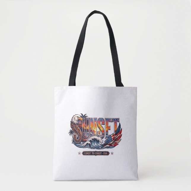 American Vintage Eagle & Flag "SUNSET" Wave  Tote Bag (Front)
