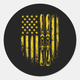 American vintage skiing ski winter mountain usaAme Classic Round Sticker