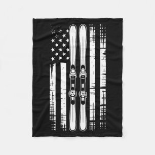 American vintage skiing ski winter mountain usaAme Fleece Blanket