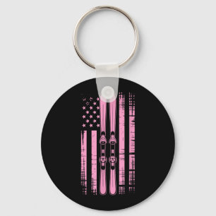 American Vintage Skiing Tee Ski Winter Mountain Key Ring