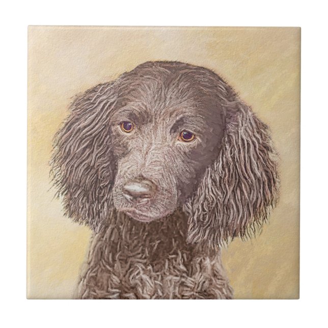 American Water Spaniel Painting - Original Dog Art Ceramic Tile (Front)