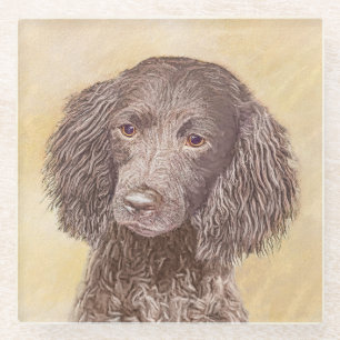 American Water Spaniel Painting - Original Dog Art Glass Coaster