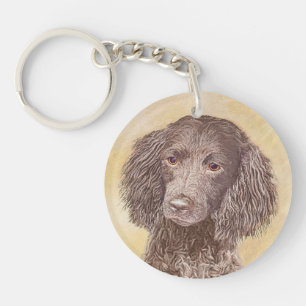 American Water Spaniel Painting - Original Dog Art Key Ring