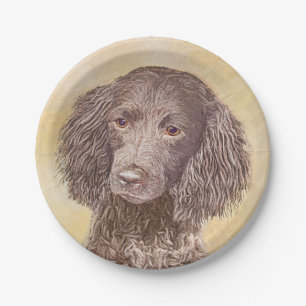 American Water Spaniel Painting - Original Dog Art Paper Plate