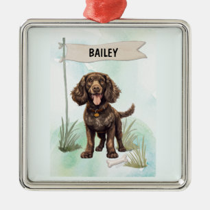 American Water Spaniel Watercolor Personalised Dog Metal Ornament