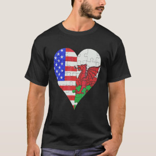 American Welsh Flag Heart T-Shirt