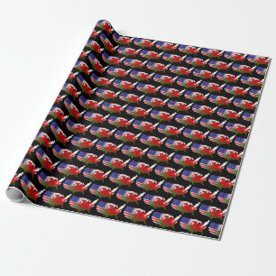 American Welsh Flags Map  Wrapping Paper