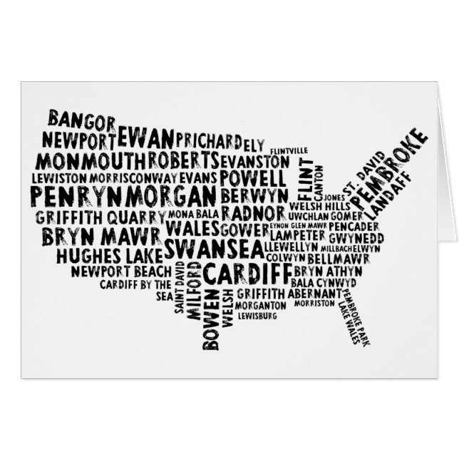 American Welsh Place Names Map Card (Front Horizontal)