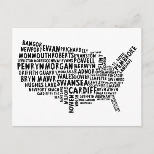American Welsh Place Names Typography Postcard
