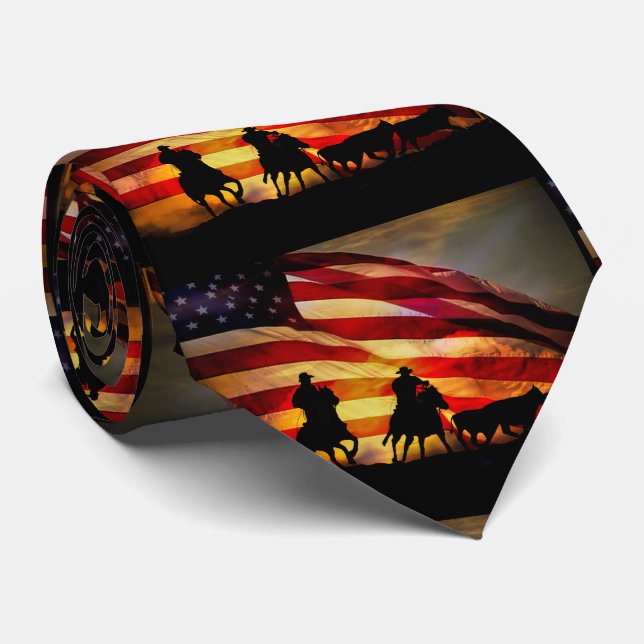 American West Cowboy and Flag Tie (Rolled)