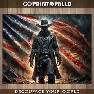 American western outlaw cowboy hero with flag -  wrapping paper sheet