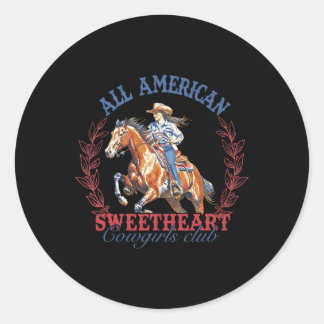 American Western Sweetheart Cowgirls Club 4th Of J Classic Round Sticker