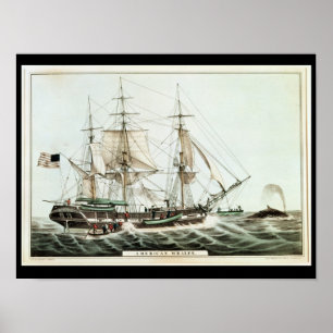 American Whaler, engraved by Nathaniel Currier Poster