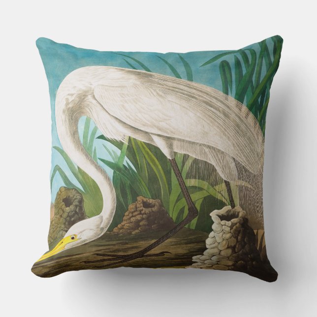 American White Heron by John James Audubon Cushion (Front)