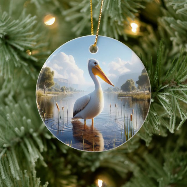 American White Pelican Keepsake Ceramic Ornament (Creator Uploaded)