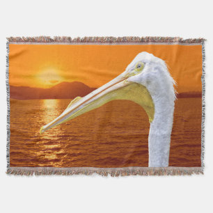 American White Pelican sunset in Corfu  Throw Blanket