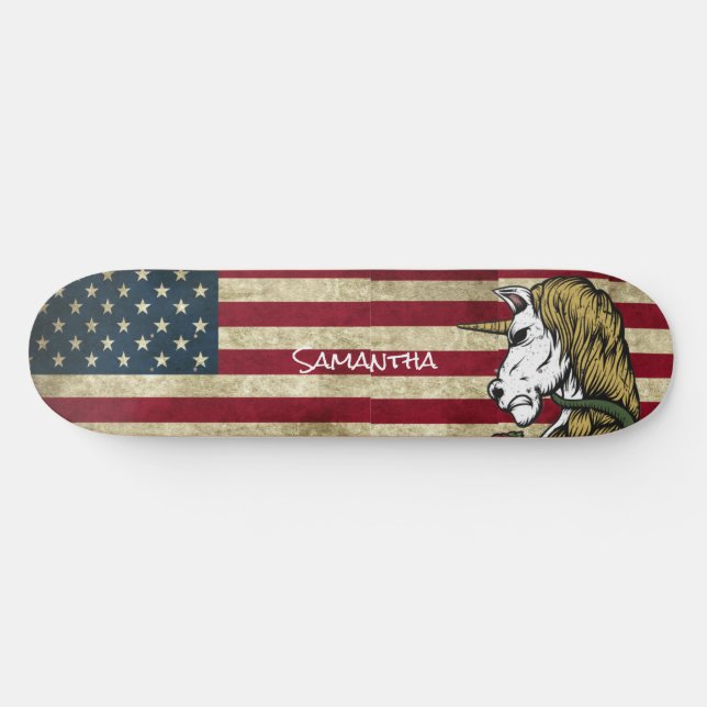  American White Unicorn   Personalised Skateboard (Horz)