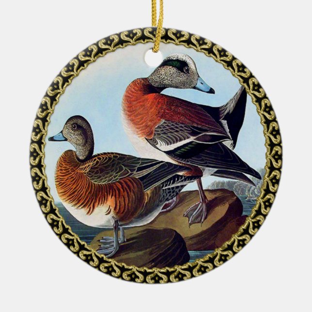 American Widgeon ducks on a rock Ceramic Ornament (Front)