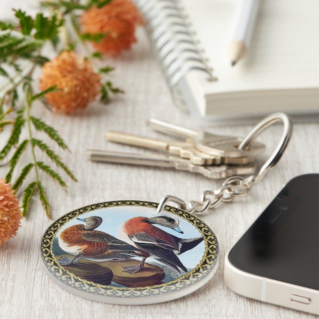 American Widgeon ducks on a rock Key Ring (Front Right)