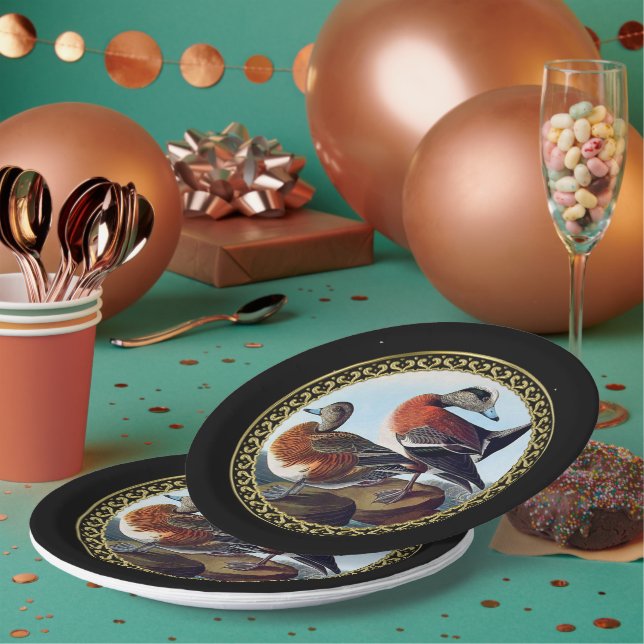 American Widgeon ducks on a rock Paper Plate (Multi)