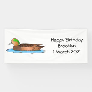 American wigeon bird cartoon illustration banner