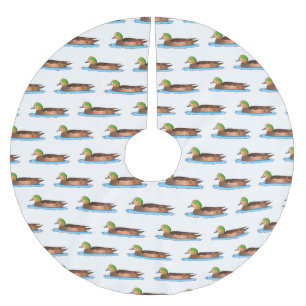 American wigeon bird cartoon illustration brushed polyester tree skirt