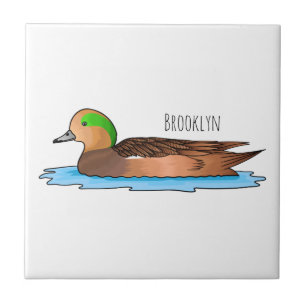 American wigeon bird cartoon illustration ceramic tile