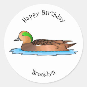 American wigeon bird cartoon illustration classic round sticker