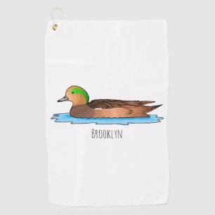 American wigeon bird cartoon illustration golf towel