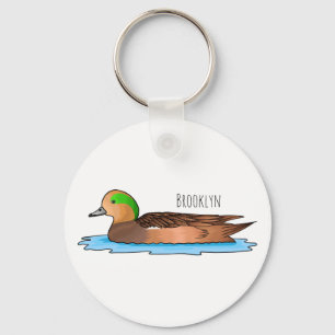 American wigeon bird cartoon illustration key ring