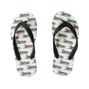 American wigeon bird cartoon illustration kid's thongs