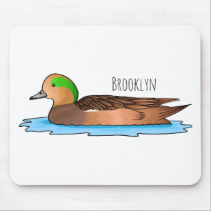 American wigeon bird cartoon illustration  mouse pad