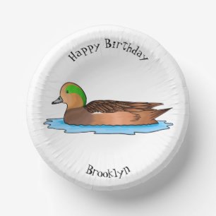 American wigeon bird cartoon illustration paper plate