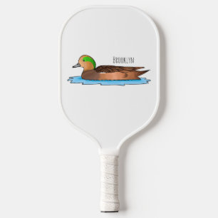 American wigeon bird cartoon illustration pickleball paddle