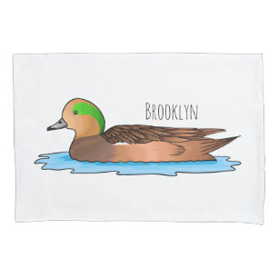 American wigeon bird cartoon illustration pillowcase