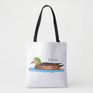 American wigeon bird cartoon illustration tote bag