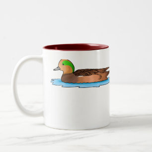 American wigeon bird cartoon illustration Two-Tone coffee mug