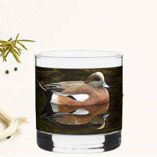 American Wigeon Duck on Pond Whiskey Glass
