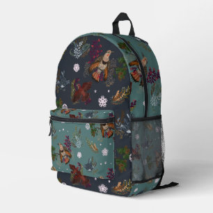 American Winter Birds Woodland Pattern Printed Backpack