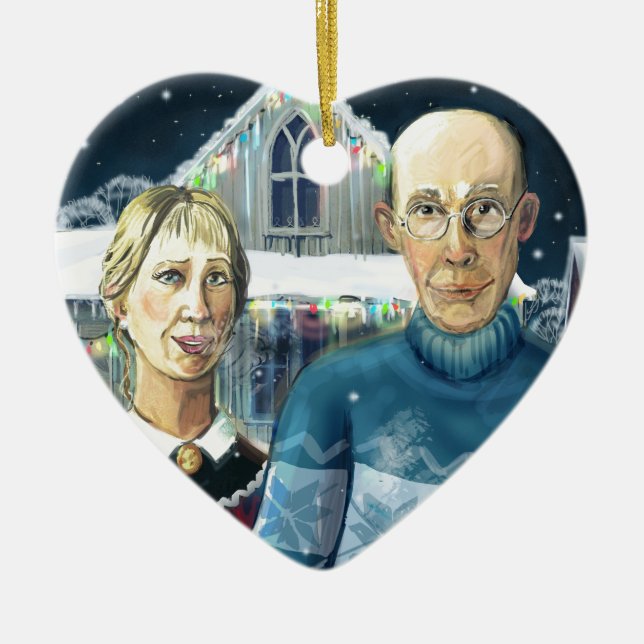 American winter - Grant Wood parody Ceramic Ornament (Front)