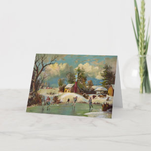 American Winter Life Christmas Scene Holiday Card
