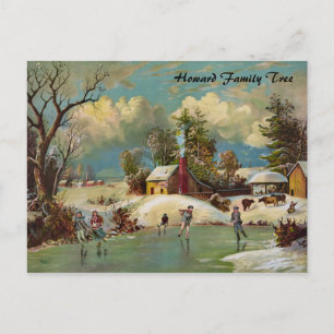 American Winter Life Christmas Scene Holiday Postcard