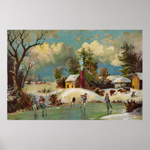 American Winter Life Christmas Scene Poster