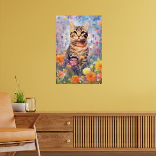 American wirehair cat colorful watercolor artwork poster